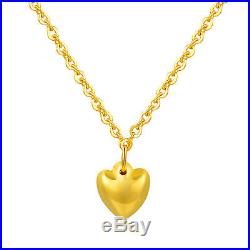 New Pure 999 24K Yellow Gold Chain Set Women O Link Heart Necklace 16.5inch
