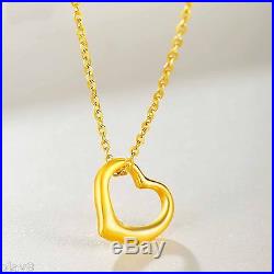 New Pure 999 24K Yellow Gold Women's O Link Chain Set 3D Heart Necklace 18inch