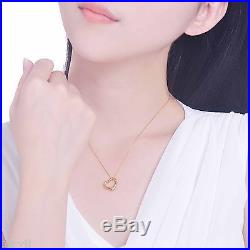 New Pure 999 24K Yellow Gold Women's O Link Chain Set 3D Heart Necklace 18inch