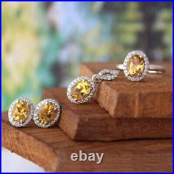 New Women's Jewelry Set 14K White Gold Plated Silver 2Ct Oval Simulated Citrine