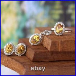 New Women's Jewelry Set 14K White Gold Plated Silver 2Ct Oval Simulated Citrine