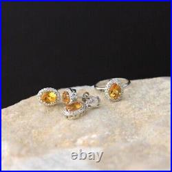 New Women's Jewelry Set 14K White Gold Plated Silver 2Ct Oval Simulated Citrine