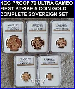 Ngc Pf70 2014 First Strike Great Britain Gold 5-coin Sovereign Set-rarer-perfect