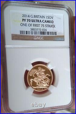 Ngc Pf70 2014 First Strike Great Britain Gold 5-coin Sovereign Set-rarer-perfect