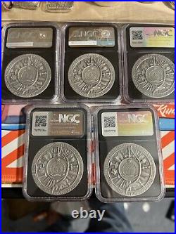 Niue 2024 2 oz Legendary Warrior Set 5 Antique Gilded Silver Coins NGCX MS10