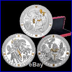 Norse Gods 1 oz. Pure Silver Gold-Plated 3-Coin Set Mintage 3,500 (2019)