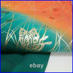 OBIAGE/OBIJIME Gold green-orange pure silk set for Japanese FURISODE Unused #3