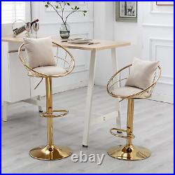 Off-White Velvet Bar Chair, Pure Gold Plated(Set of 2)