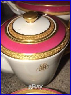 Okura Rare China 90 Piece Tea Set Maroon Burgundy Pure Gold Banding