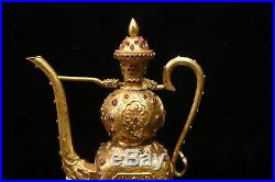 Old Chinese the Qing dynasty Pure copper gilded with gold set Ruby teapot