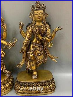 Old pure bronze 100% gold gilding tibet buddhism set of three Avalokitesvara