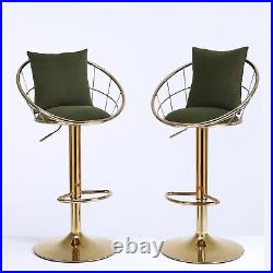 Olive Green Velvet Bar Chair Stool Pure Gold Plated Unique Design Set of 2
