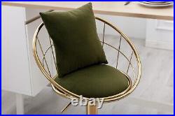 Olive Green Velvet Bar Chair Stool Pure Gold Plated Unique Design Set of 2