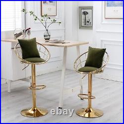 Olive Green Velvet Bar Chair Stool Pure Gold Plated Unique Design Set of 4