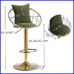 Olive Green Velvet Bar Chair Stool Pure Gold Plated Unique Design Set of 4