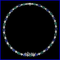 Oval Cut 8Ct Lab Created Sapphire & Diamond Necklace Set 14K White Gold Finish