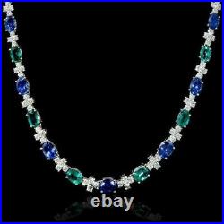 Oval Cut 8Ct Lab Created Sapphire & Diamond Necklace Set 14K White Gold Finish