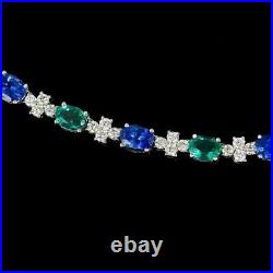 Oval Cut 8Ct Lab Created Sapphire & Diamond Necklace Set 14K White Gold Finish