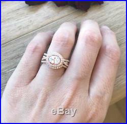 Oval Diamond Solid 10k Rose Real Pure Gold Ladies Engagement Ring Band 3pcs Set