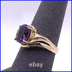 Oval Purple Amethyst Set In Shiny 10k Pure Gold Ring Beautiful Deep Purple