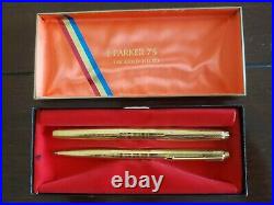 Parker 75 l4k G. F. Fountain Pen and Pencil Set in original box. Perfect