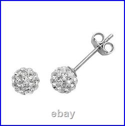 Pave Set Round Cut Cubic Zirconia In Pure 10K White Gold Ball Shape Stud Earring