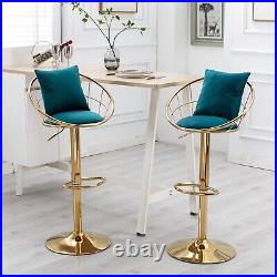 Peacock Blue Velvet Bar Chair Pure Gold Plated Set of 2