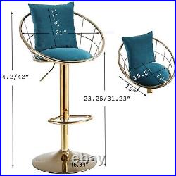Peacock Blue Velvet Bar Chair Pure Gold Plated Set of 2