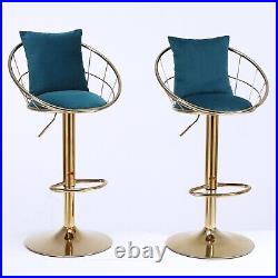 Peacock Blue Velvet Bar Chair Pure Gold Plated Set of 2