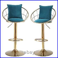 Peacock Blue Velvet Bar Chair Pure Gold Plated Set of 2