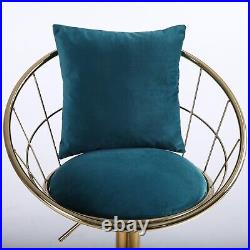 Peacock Blue Velvet Bar Chair Pure Gold Plated Set of 2