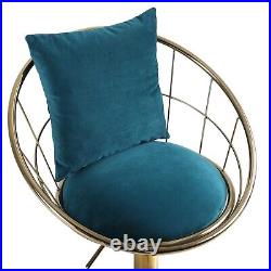 Peacock Blue Velvet Bar Chair Pure Gold Plated Set of 2