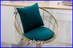 Peacock Blue Velvet Bar Chair Stool Pure Gold Plated Unique Design Set of 2