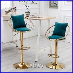 Peacock Blue Velvet Bar Chair Stool Pure Gold Plated Unique Design Set of 4