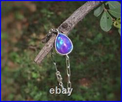 Pear Shape Natural Lavender Opal Pure 925 Silver Bezel Setting Chain Bracelet