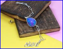 Pear Shape Natural Lavender Opal Pure 925 Silver Bezel Setting Chain Bracelet