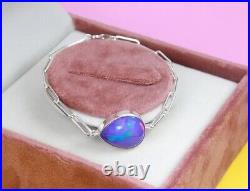 Pear Shape Natural Lavender Opal Pure 925 Silver Bezel Setting Chain Bracelet