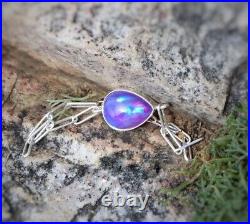 Pear Shape Natural Lavender Opal Pure 925 Silver Bezel Setting Chain Bracelet