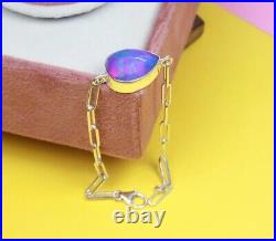 Pear Shape Natural Lavender Opal Pure 925 Silver Bezel Setting Chain Bracelet