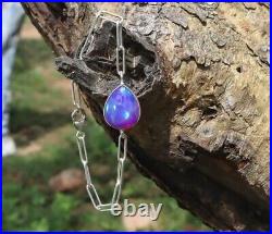 Pear Shape Natural Lavender Opal Pure 925 Silver Bezel Setting Chain Bracelet