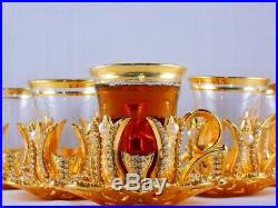 Pearl Coated Gold Turkish Tea Cups Set With Tea Pot Set of 6 perfect gift