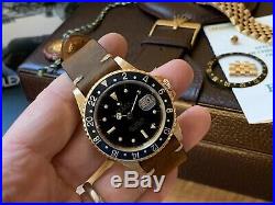 Perfect 1986 Rolex 16758 GMT Master 18k Gold Nipple dial Box & Papers. Full Set