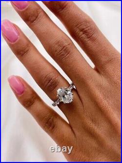 Perfect 2.5Ct Oval Moissanite Prong-Set Engagement Ring In 14k White Gold Plated