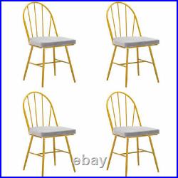 Perfect 4 Piece Set Iron Dining Chairs Arc Back Cushion Marble Dining Table