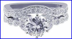 Perfect Art Deco Engagement Gift Bridal Set Ring 2Ct Diamond 14K White Gold Over