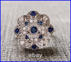 Perfect Art Deco Vintage Ring 14K White Gold Over 1.52 Ct Simulated Sapphire