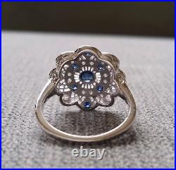 Perfect Art Deco Vintage Ring 14K White Gold Over 1.52 Ct Simulated Sapphire