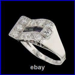 Perfect Art Deco Vintage Ring 2.36 Ct Simulated Sapphire 14K White Gold Over