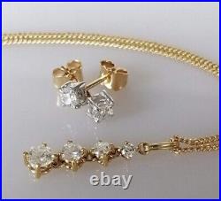 Perfect Gift- 18ct gold graduated four diamond pendant on chain & earrings-boxed