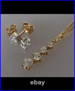Perfect Gift- 18ct gold graduated four diamond pendant on chain & earrings-boxed
